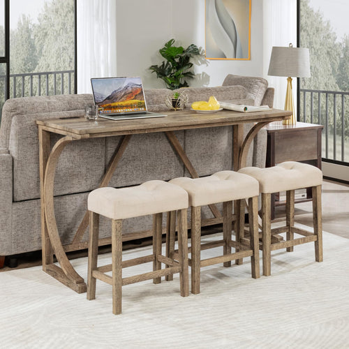 4-Piece Bar Table Set with USB Port & Upholstered Stools
