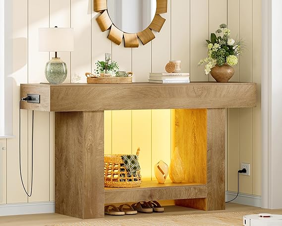 Console Table with LED Lights & Charging Station