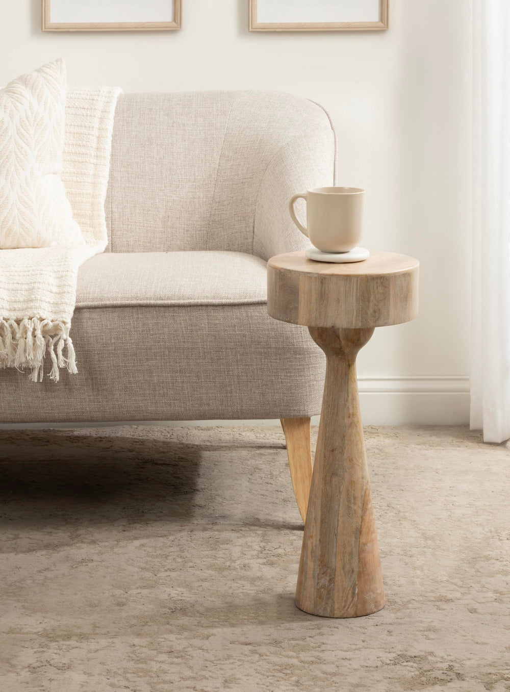 Round Solid Mango Wood Pedestal Drink Table