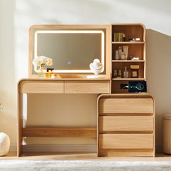 Vanity Desk with Mirror, Lights & 5 Drawers