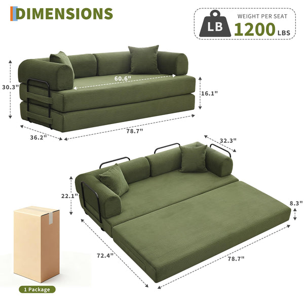 Convertible Sleeper Sofa Bed – Corduroy Folding Couch with Pillow
