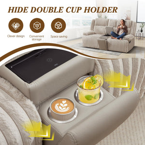 Oversized Manual Double Recliner Loveseat with Wireless Charger & Cup Holders