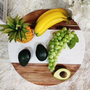 Acacia Wood & Marble Lazy Susan Turntable 17.7"