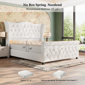 Upholstered Sleigh Bed Frame with Wingback Headboard