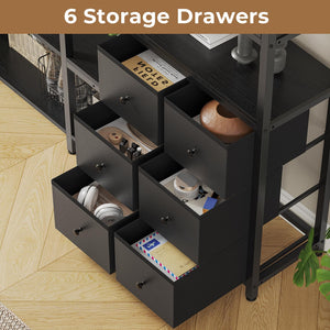 L-Shaped Corner Bookshelf with Fabric Drawers