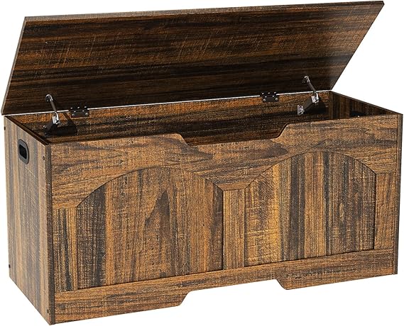 Retro Wooden Storage Bench with Safety Hinges