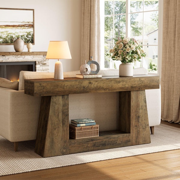 63" Farmhouse Console Table with Storage