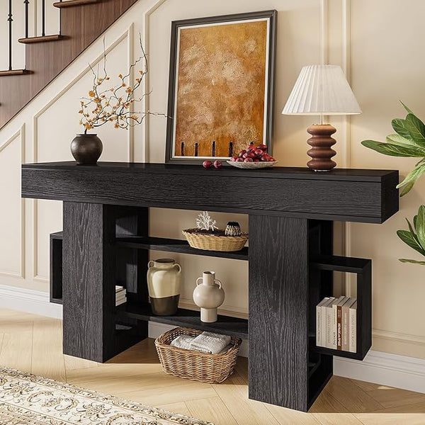 63-Inch Farmhouse Console Table with Storage