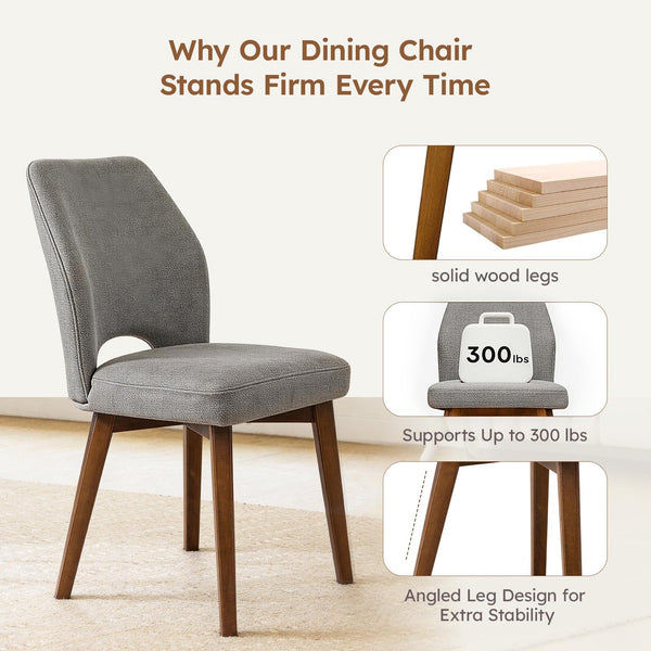 Modern Upholstered Dining Chairs Set of 4 with High Back & Wood Legs – Grey