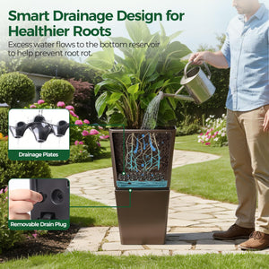 Tall Outdoor Planters with Wheels & Drainage – Set of 2