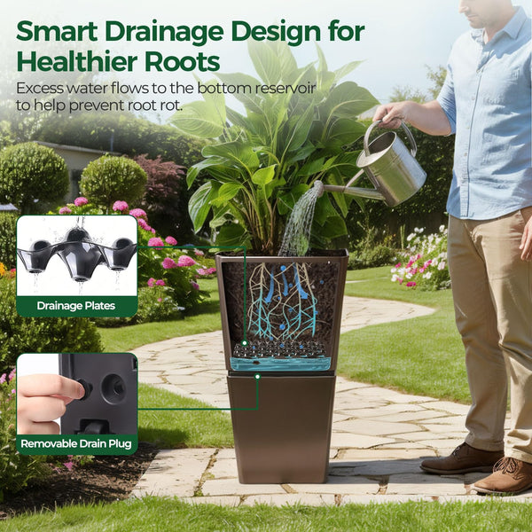 Tall Outdoor Planters with Wheels & Drainage – Set of 2