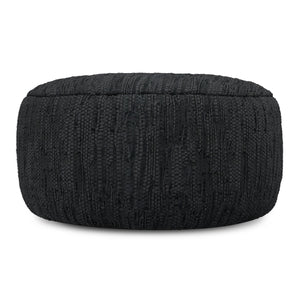 30-Inch Round Genuine Leather Pouf Ottoman