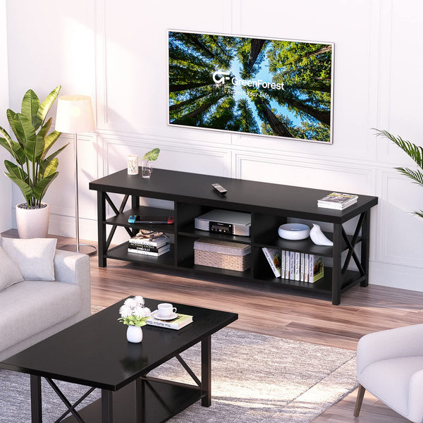 55 Inch Farmhouse TV Stand for 65 Inch TVs with 6 Storage Compartments