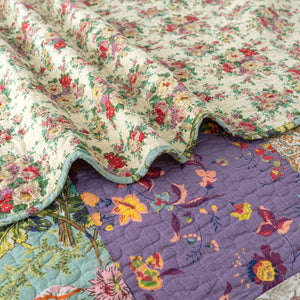Cotton Patchwork Quilt Set with Pillow Shams – All Season Floral Bedspread