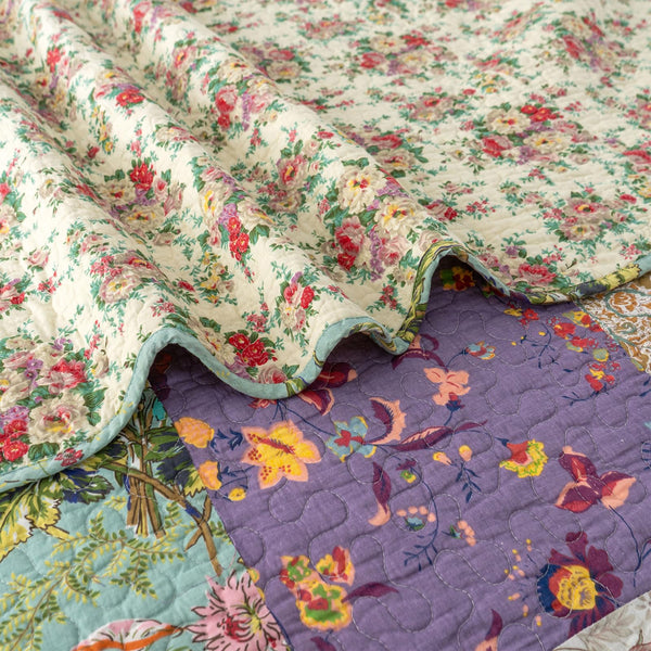 Cotton Patchwork Quilt Set with Pillow Shams – All Season Floral Bedspread