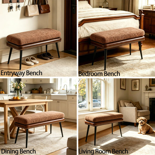 32" Retro Upholstered Entryway Bench
