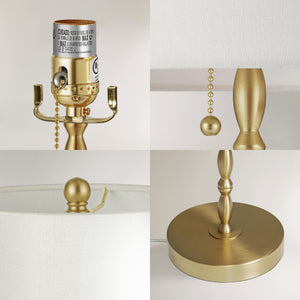 Brass Buffet Table Lamps Set of 2 with Linen Shade – 28.5" Tall