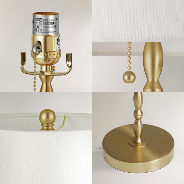 Brass Buffet Table Lamps Set of 2 with Linen Shade – 28.5" Tall