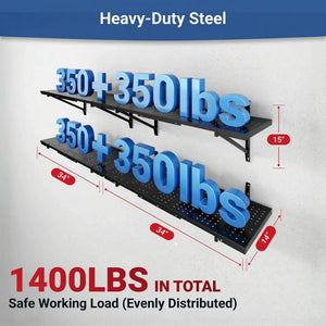 Heavy-Duty Perforated Wall Shelf with 1400 lbs Capacity