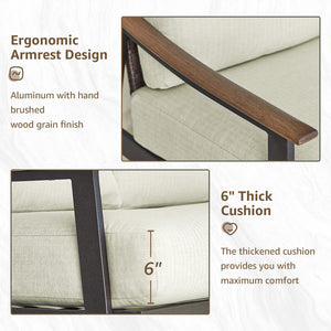 Outdoor Patio Loveseat Sofa with Wicker Backrest & Thick Cushion