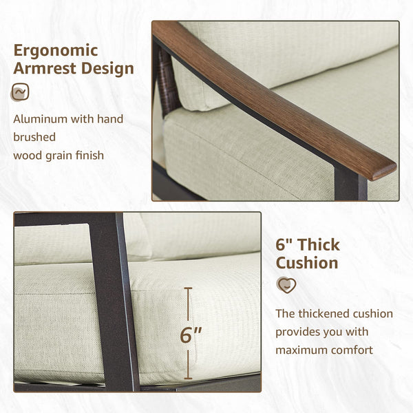 Outdoor Patio Loveseat Sofa with Wicker Backrest & Thick Cushion
