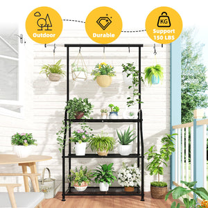 3-Tier Metal Plant Stand with Expandable Hanging Rod