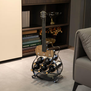 Guitar Shape 5-Bottle Wine Rack with LED Light & Cork Holder