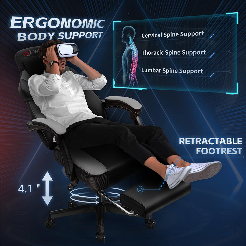 Big & Tall Gaming Chair with Footrest, Massage Lumbar Support & 360° Swivel