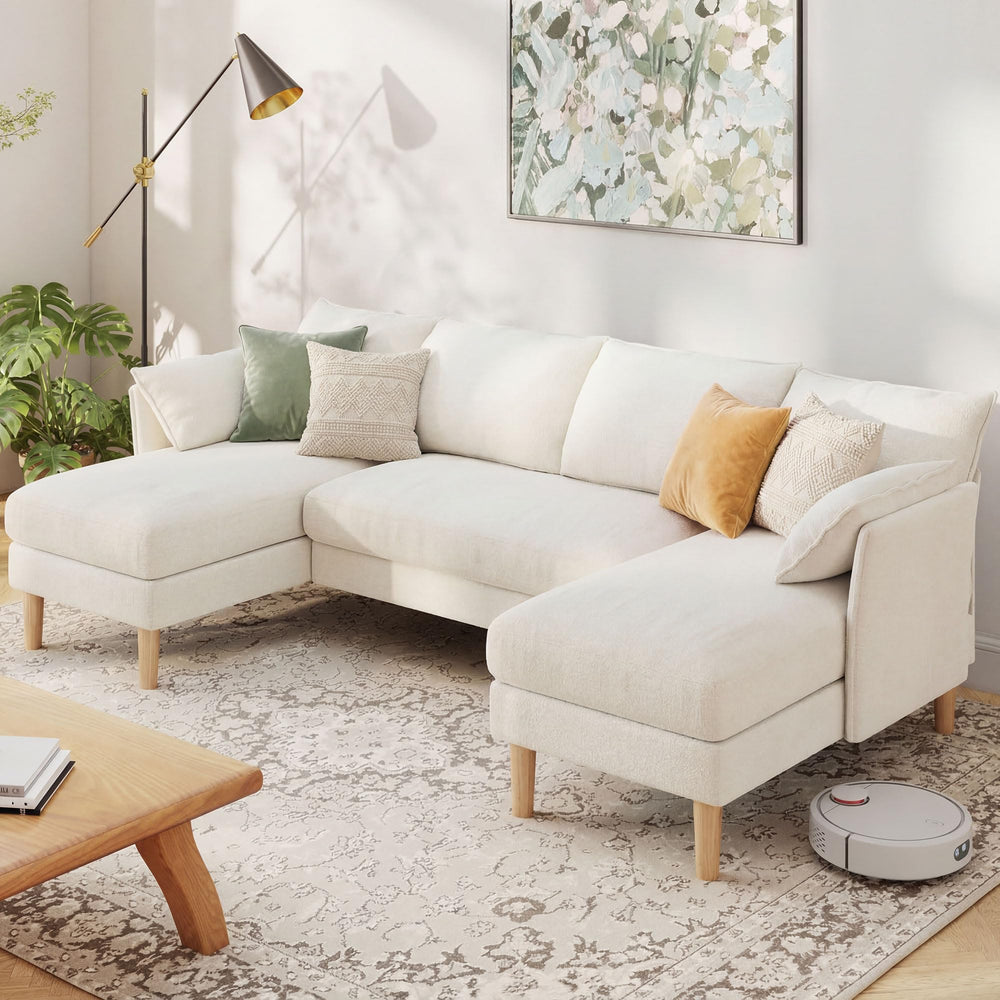 U-Shaped Sectional Sofa with Deep Seat – Chenille Fabric, 4-Seat, Beige