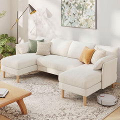 U-Shaped Sectional Sofa with Deep Seat – Chenille Fabric, 4-Seat, Beige