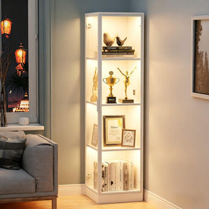 4-Tier Corner Display Cabinet with LED Lighting & Motion Sensor