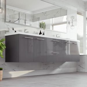 84-Inch Wall Mount Double Sink Bathroom Vanity with Acrylic Top