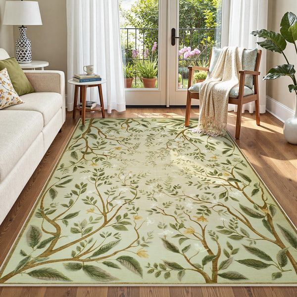 5x7 Washable Area Rug – Floral Botanical Soft Non-Slip