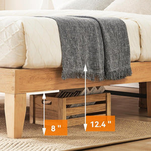 Rattan Platform Bed Frame with LED Lights & Storage