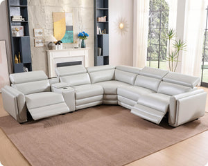 129-Inch Power Recliner Sectional Sofa with Console & Speakers
