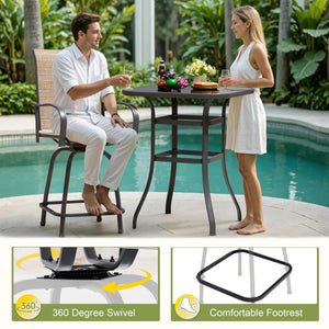 Outdoor Swivel Bar Stools Set – Metal Frame Patio Counter Height Chairs