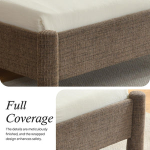 Upholstered Platform Bed Frame with Padded Headboard & Slatted Support