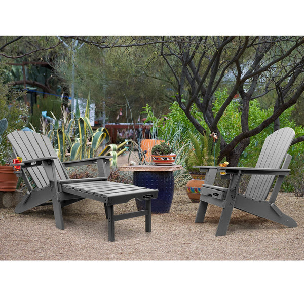 Adjustable Folding Adirondack Chair with Ottoman & Cup Holder