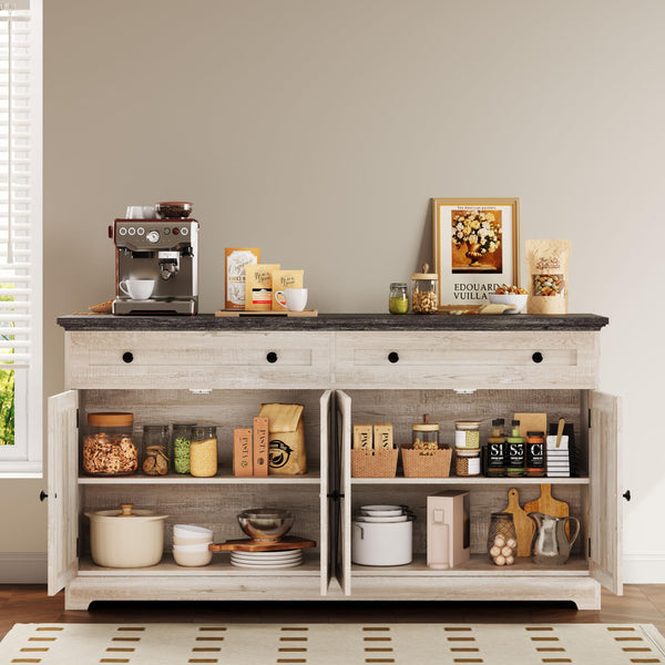 Farmhouse Buffet Cabinet Sideboard with Drawers and Coffee Bar Storage