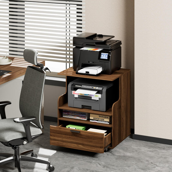 Rolling Printer Stand with Drawer & 3-Tier Storage Shelves