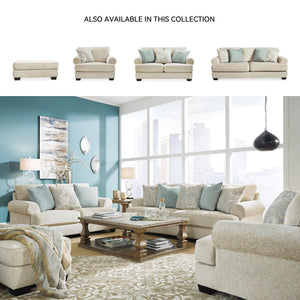 Beige Chenille Loveseat with Accent Pillows & Rolled Arms
