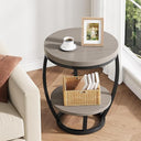 2-Tier Round Industrial End Table with Metal Frame