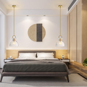 Gold Glass Pendant Light with Clear Round Shade