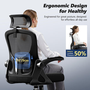 Ergonomic Mesh Office Chair with Flip-Up Arms & Adjustable Lumbar Support