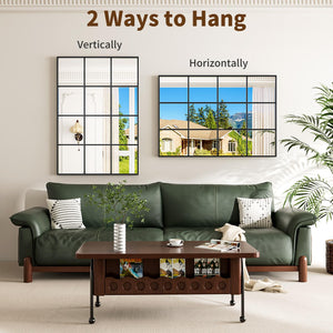 Black Window Pane Wall Mirror – Aluminum Frame, Rectangular