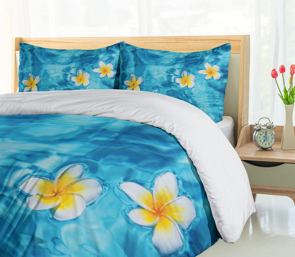 Queen Duvet Cover Set – Tropical Floral Blue Yellow