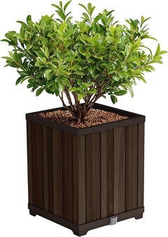 Self-Watering Resin Planter with Wood Look Finish