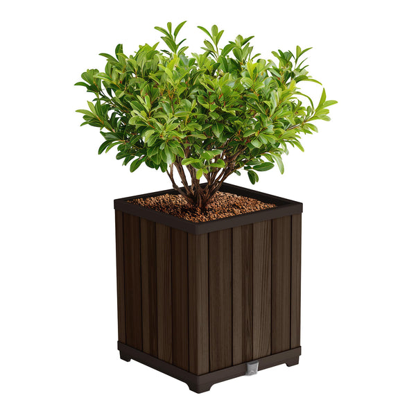 Self-Watering Resin Planter with Wood Look Finish