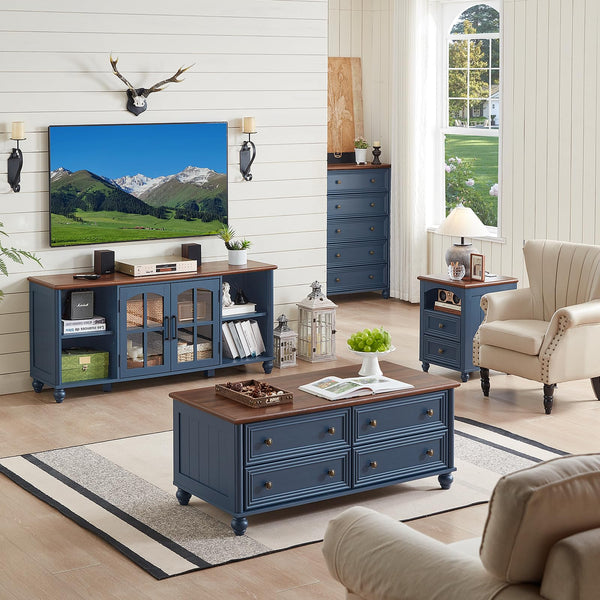 Farmhouse TV Stand with Glass Door & Adjustable Shelves – Fits Up to 65" TVs