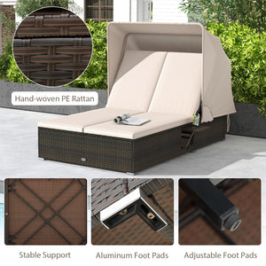 Outdoor Daybed with Retractable Canopy & 6-Position Backrest